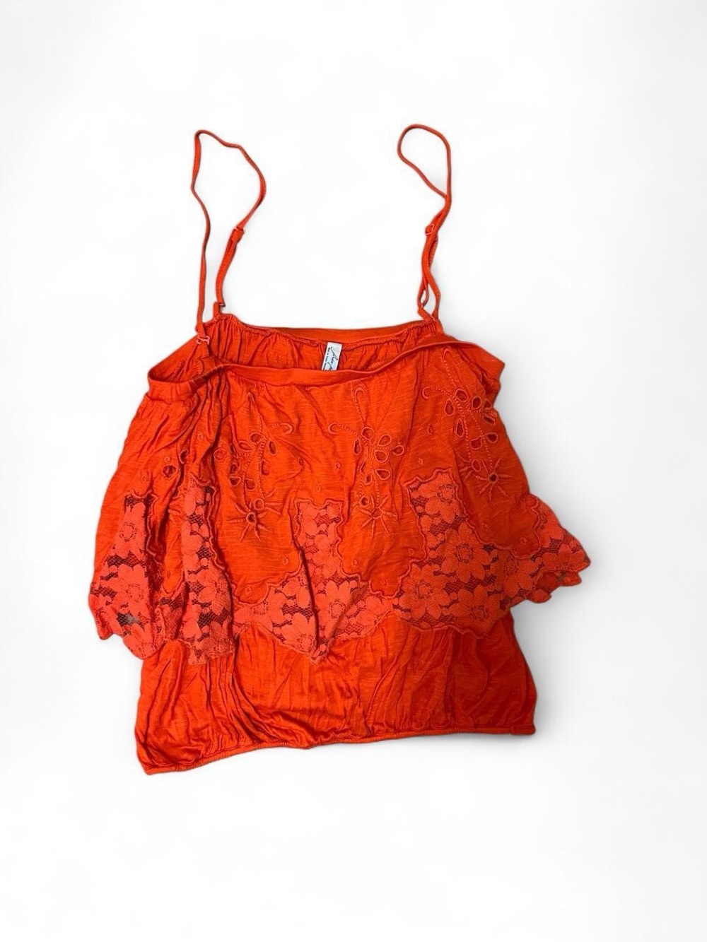 Free People vintage Red-Orange Eyelet Spaghetti Strap Tank